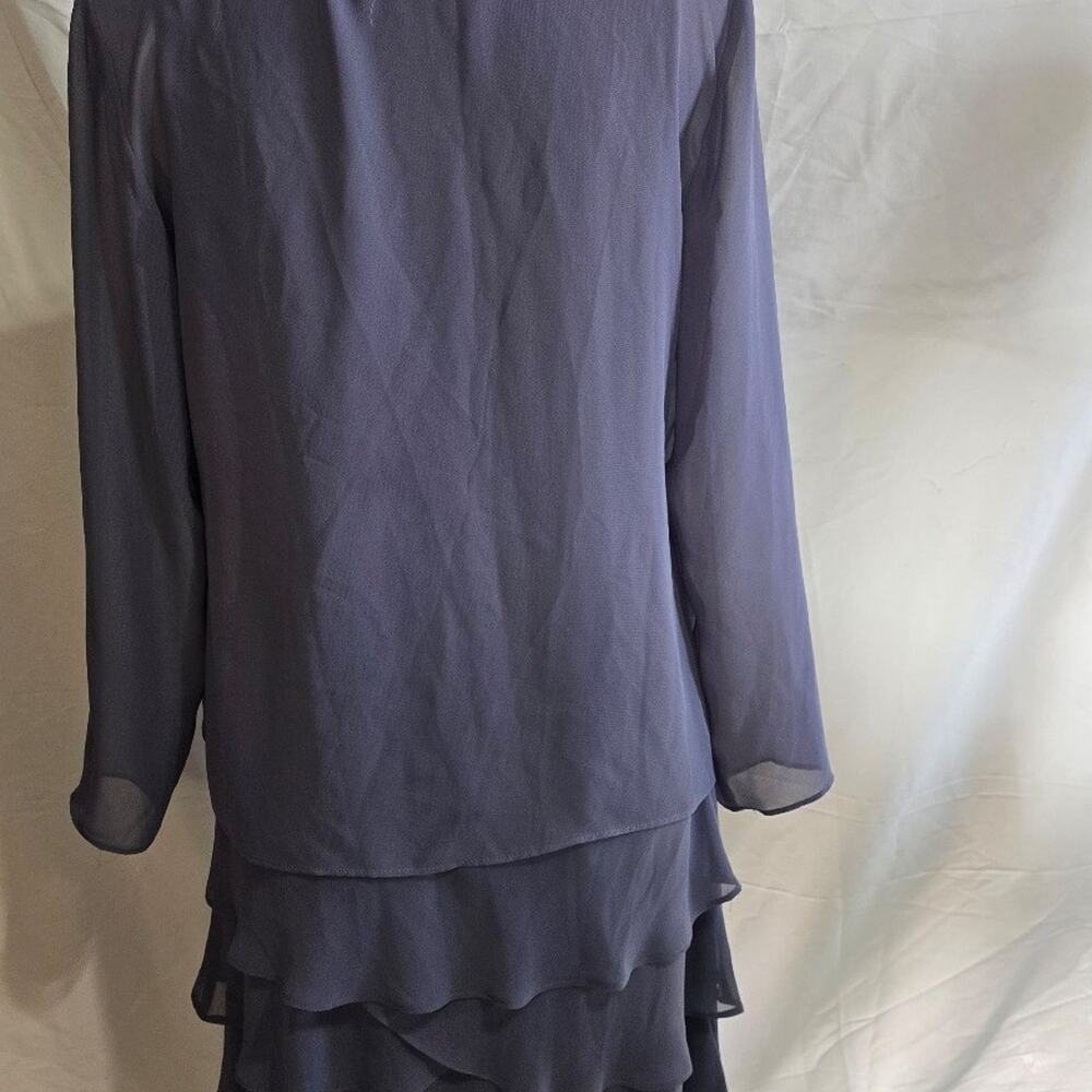 SLNY Women's Navy Sequined Neck Detail Tiered A-Line Dress with Over Coat Size 8 - Picture 4 of 6